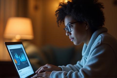Person learning online on a laptop with training material